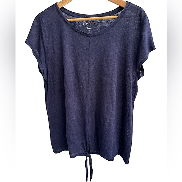 🌴 LOFT Linen Tie-Front Short Sleeve Tee – Size L - Picture 1 of 10
